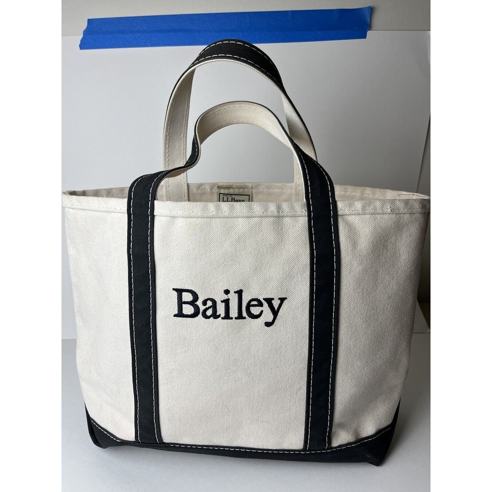 L.L. Bean Boat and Tote Canvas Medium Open Top Tote Bag White and Black Bailey